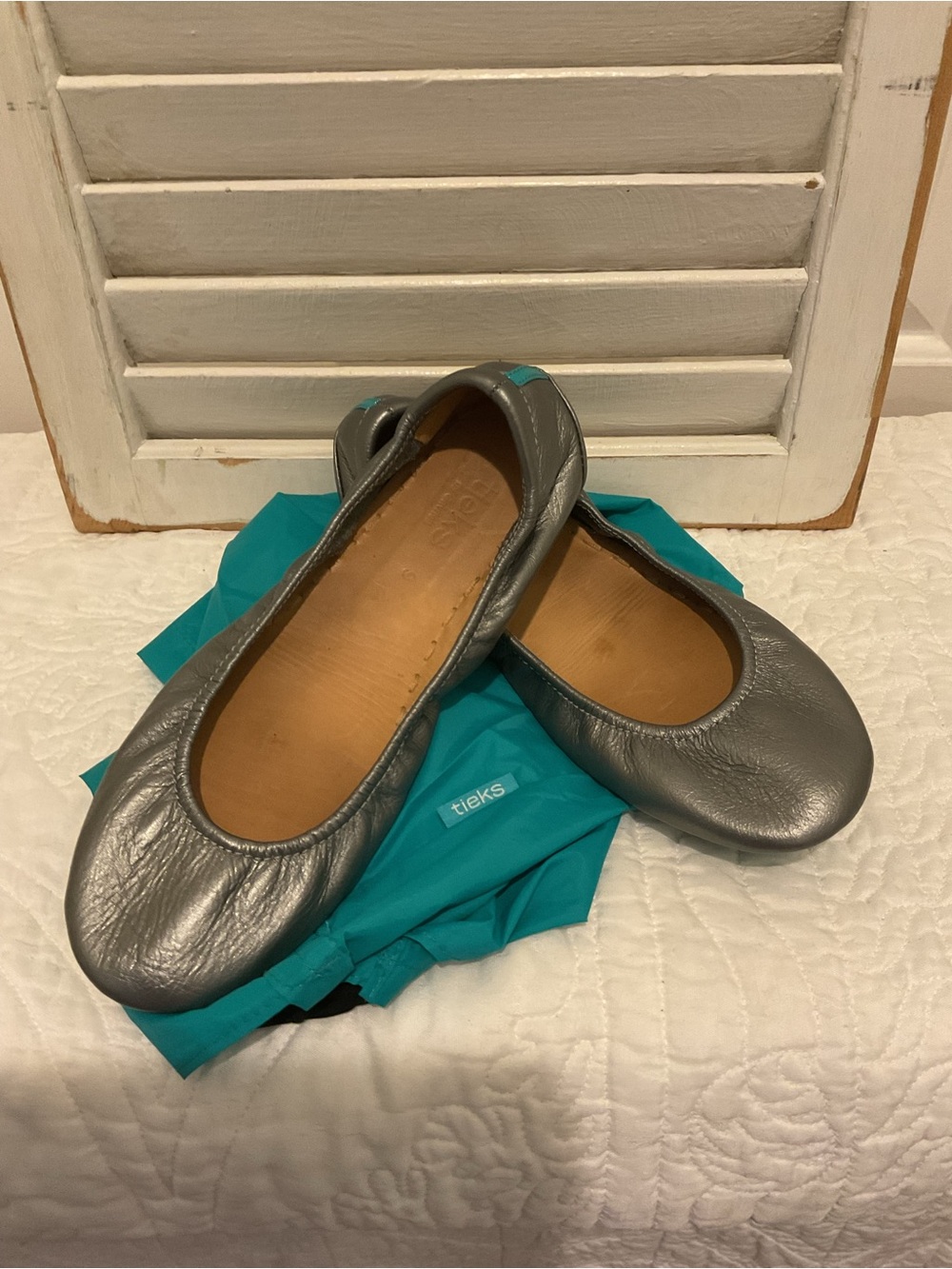 Tieks Metallic Gray Leather Ballet Flats